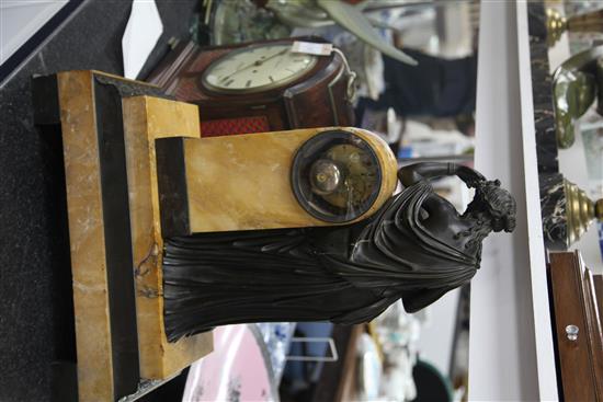 A French Empire revival bronze and marble mantel clock, 26in.